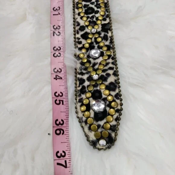 NWOT Calf Hair Embellished Rhinestone Studded Punk Y2K Rocker Waist Belt S / M - Picture 9 of 9
